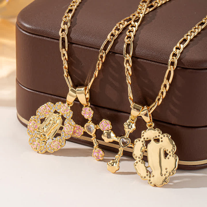 Christianartworkshop Rose Framed Our Lady of Guadalupe & Jeweled Cross Necklace - image 2