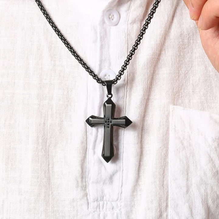 FREE Today: Three-Styled Stainless Steel Sculpted Cross Pendant Necklace - Black - image 4