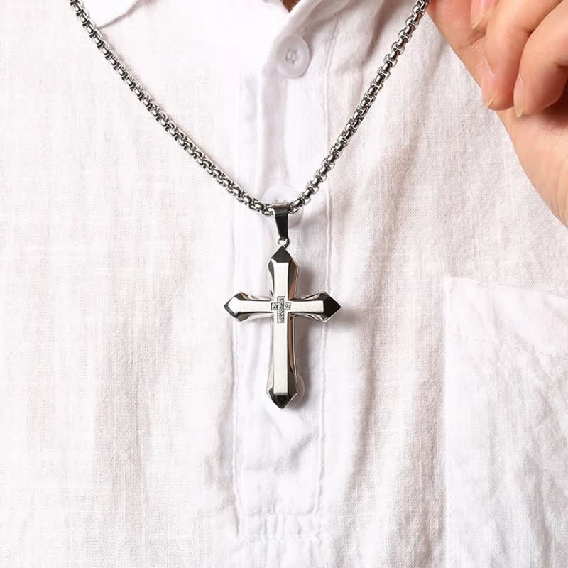 FREE Today: Three-Styled Stainless Steel Sculpted Cross Pendant Necklace - Silver - image 1