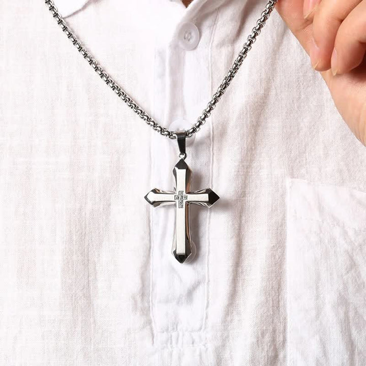 FREE Today: Three-Styled Stainless Steel Sculpted Cross Pendant Necklace - Silver - image 1