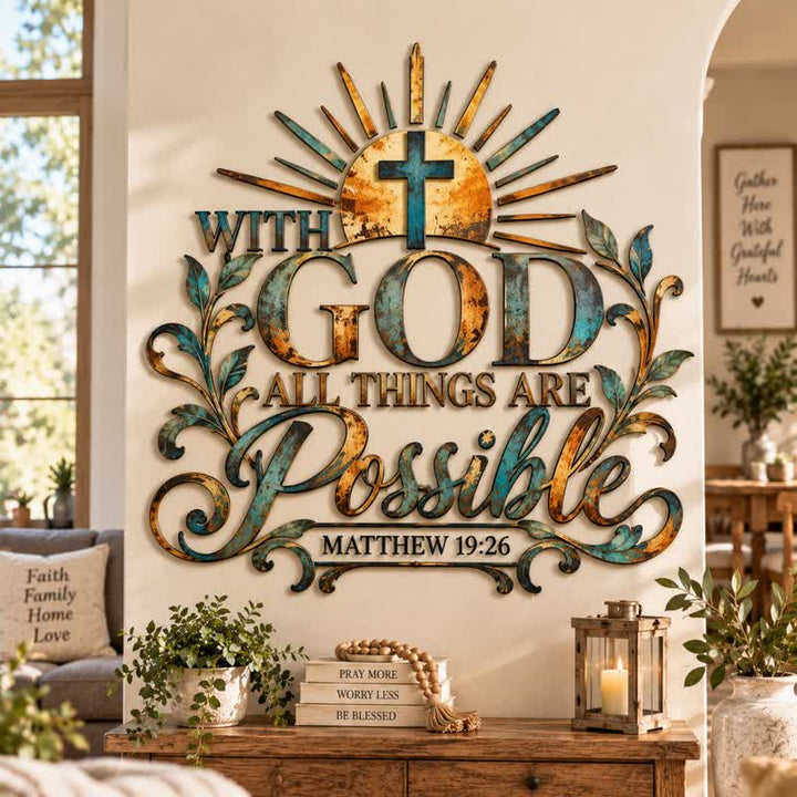 Christianartworkshop Sunburst & Foliage Metal Cross Wall Decor: Token of Unfailing Sacred Hope - image 0