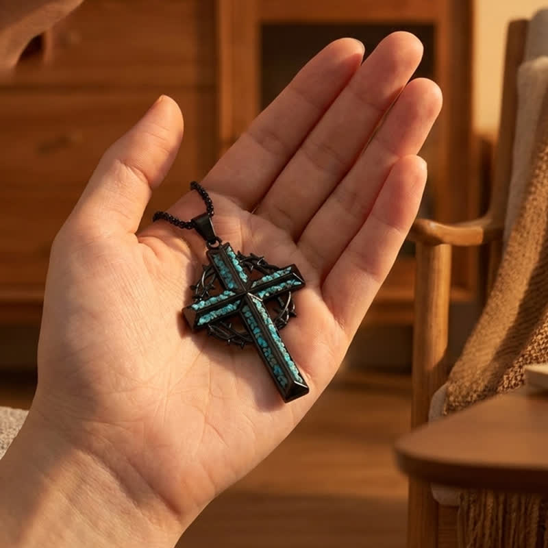 FREE Today: Textured Chip Stone Thorn Wreath Cross Necklace: Mark of Unwavering Hope - image 3