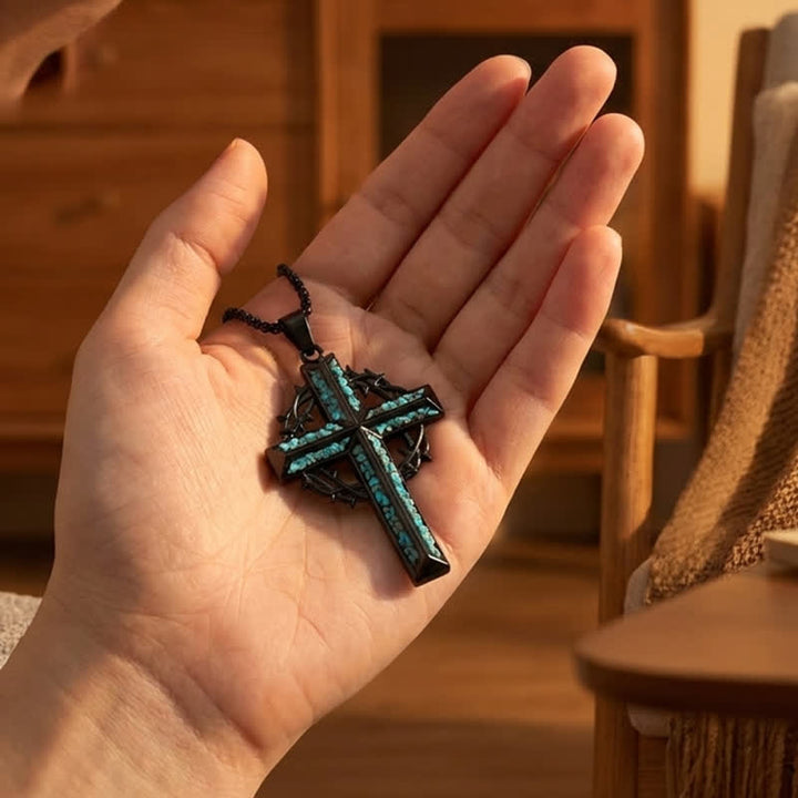 FREE Today: Textured Chip Stone Thorn Wreath Cross Necklace: Mark of Unwavering Hope - image 3
