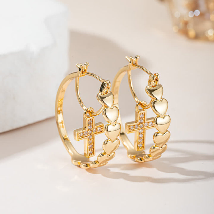 Christianartworkshop Heart Drop Stone Cross Copper Hoop Earrings - Golden - image 0