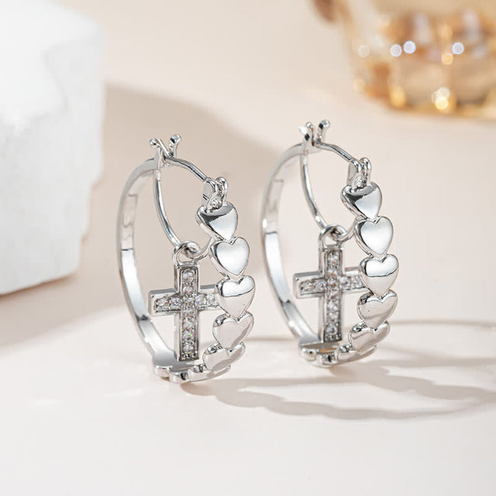 Christianartworkshop Heart Drop Stone Cross Copper Hoop Earrings - Silver - image 5