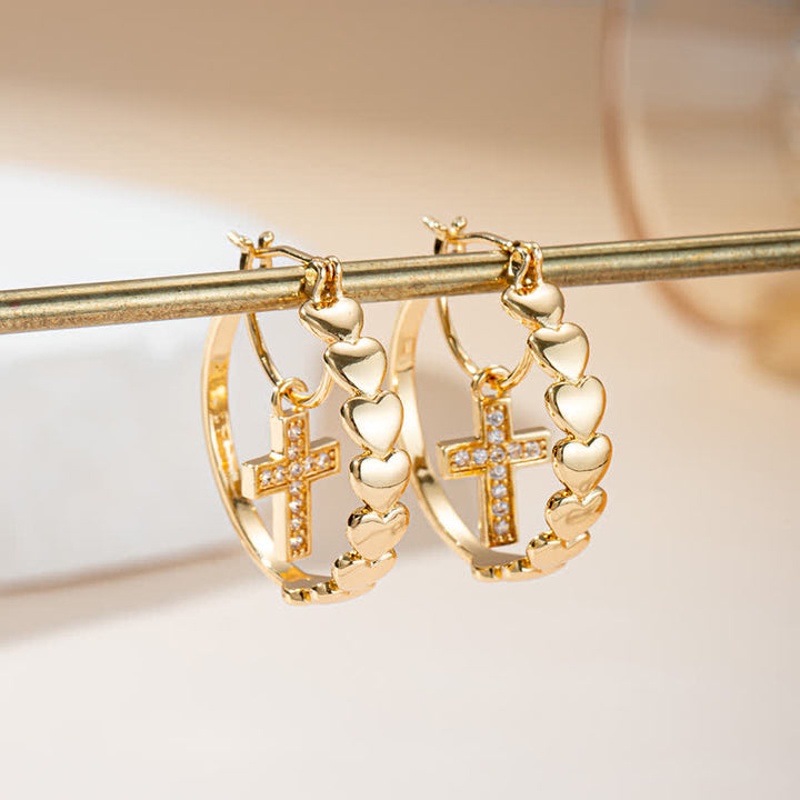 Christianartworkshop Heart Drop Stone Cross Copper Hoop Earrings - image 3