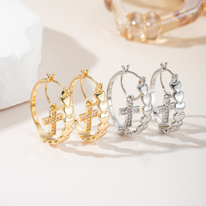 Christianartworkshop Heart Drop Stone Cross Copper Hoop Earrings - image 2