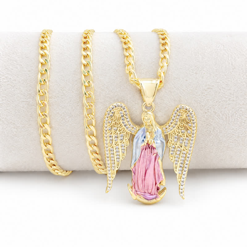 Christianartworkshop Intricately Sculpted Our Lady Wing Copper Necklace - Pink - image 4