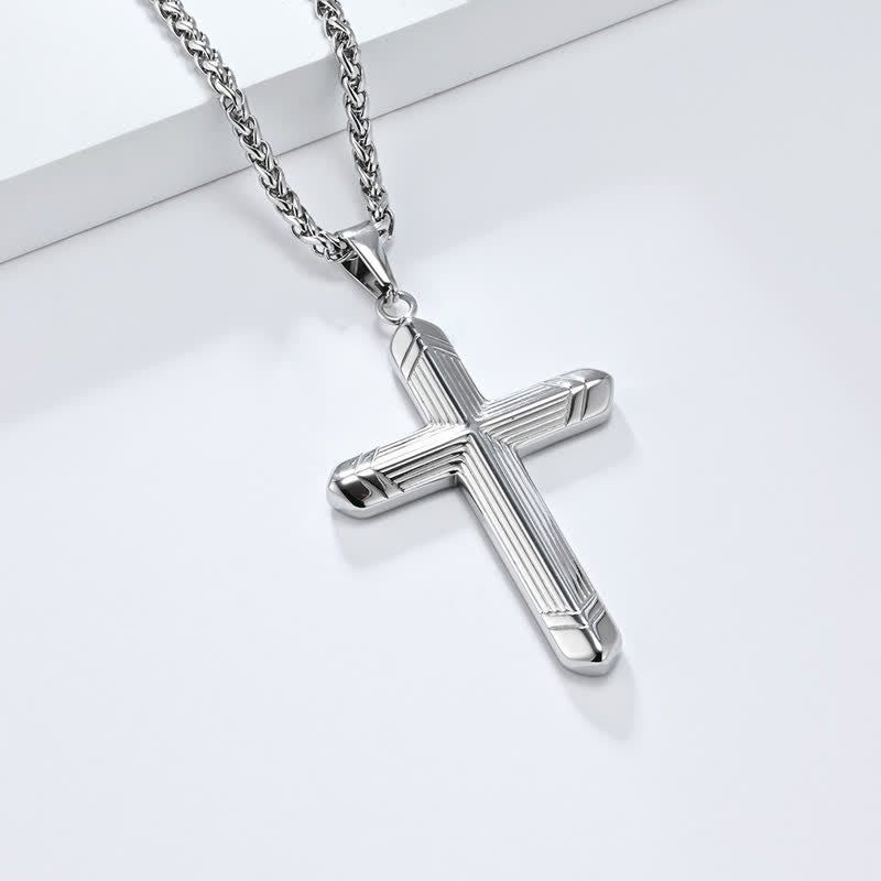 FREE Today: Linear Engraved Titanium Cross Pendant: Keepsake of Sincere Devoted Remembrance - Silver - image 12