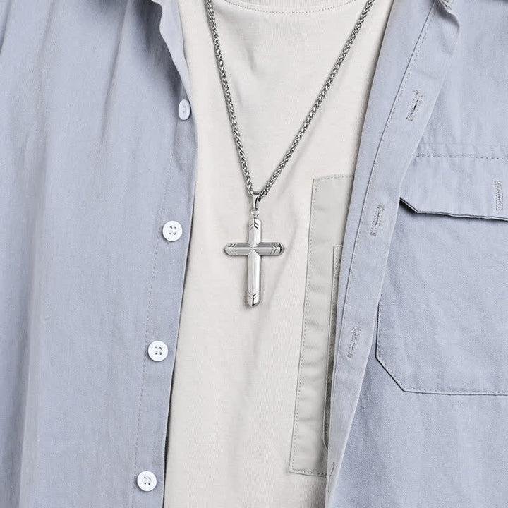 Christianartworkshop Linear Engraved Titanium Cross Pendant: Keepsake of Sincere Devoted Remembrance - image 4