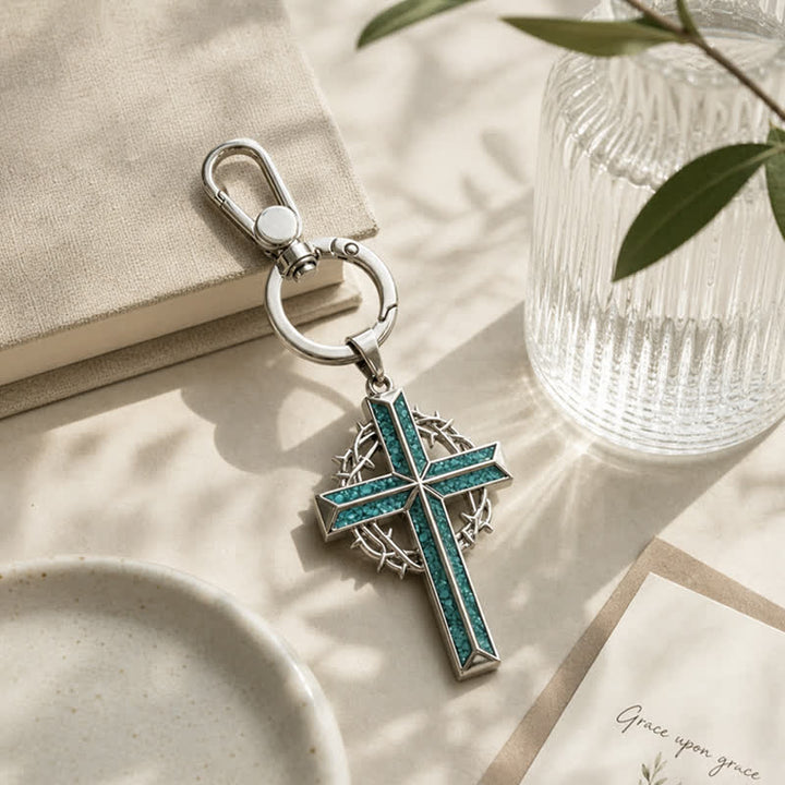 Christianartworkshop Heavy-Duty Snap Hook Turquoise Cross Keychain: Amulet of Constant Sacred Peace - image 8