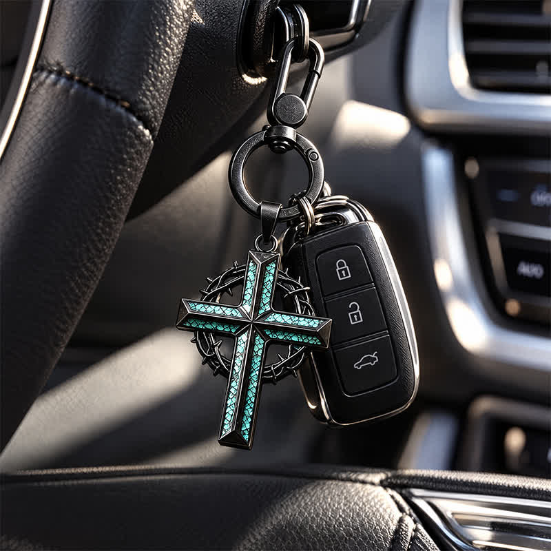 Christianartworkshop Heavy-Duty Snap Hook Turquoise Cross Keychain: Amulet of Constant Sacred Peace - image 2