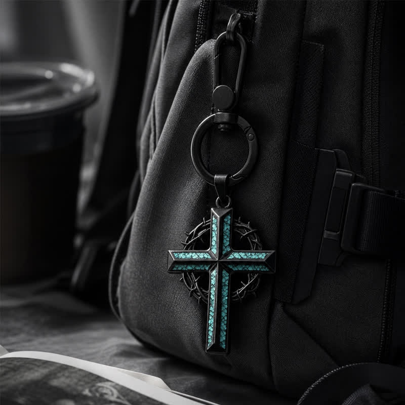 Christianartworkshop Heavy-Duty Snap Hook Turquoise Cross Keychain: Amulet of Constant Sacred Peace - image 3