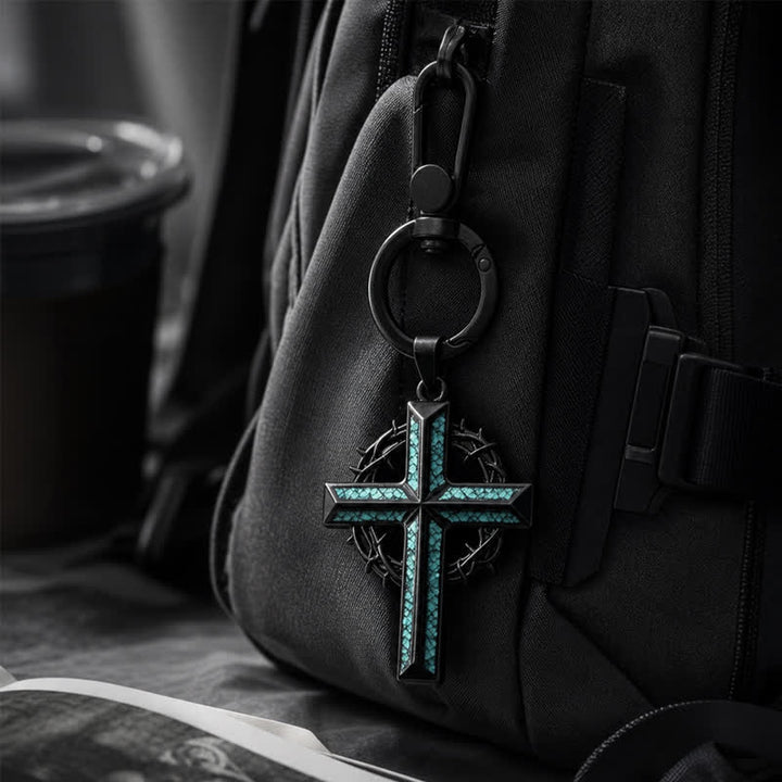 Christianartworkshop Heavy-Duty Snap Hook Turquoise Cross Keychain: Amulet of Constant Sacred Peace - image 3