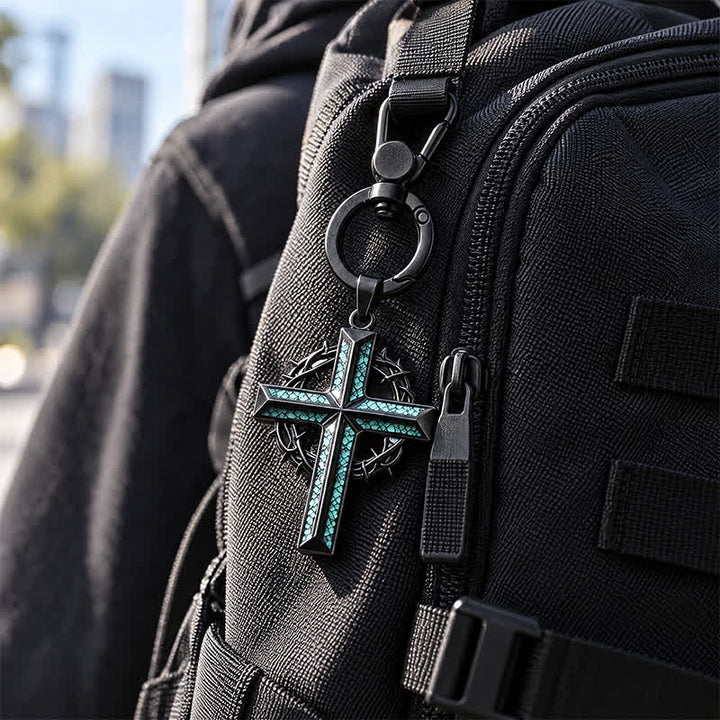 Christianartworkshop Heavy-Duty Snap Hook Turquoise Cross Keychain: Amulet of Constant Sacred Peace - image 1
