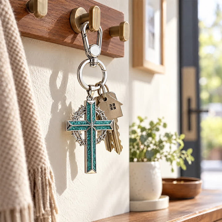 Christianartworkshop Heavy-Duty Snap Hook Turquoise Cross Keychain: Amulet of Constant Sacred Peace - image 9