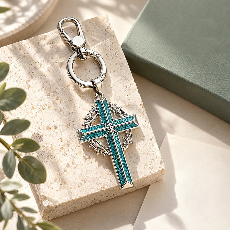 Christianartworkshop Heavy-Duty Snap Hook Turquoise Cross Keychain: Amulet of Constant Sacred Peace - image 10