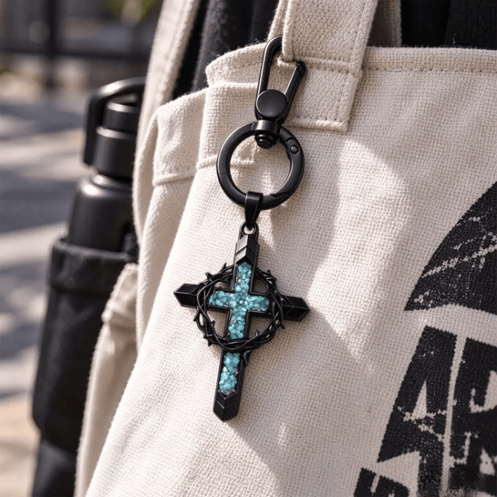 Christianartworkshop Heavy-Duty Snap Hook Turquoise Cross Keychain: Amulet of Constant Sacred Peace - Black - Cross C - image 4