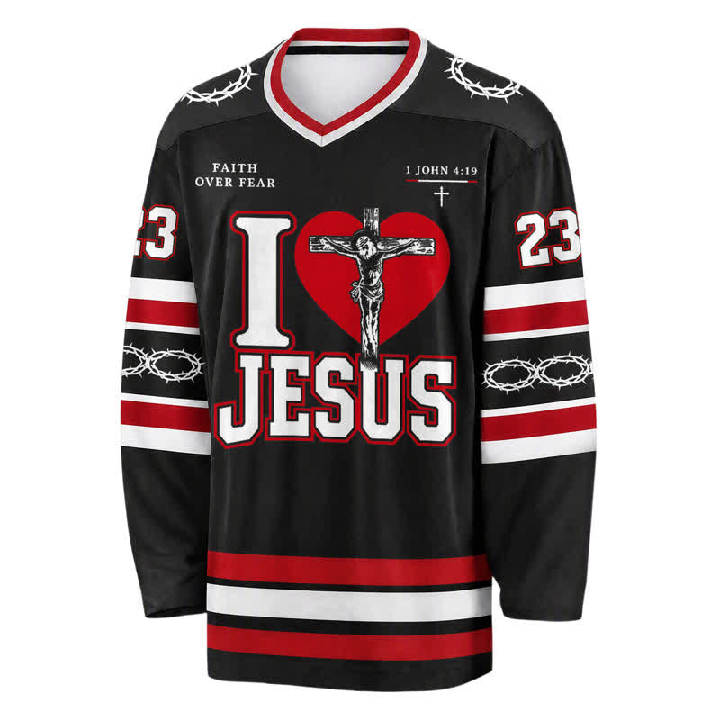 Christianartworkshop Jesus Love 23 Faith Over Fear Hockey Jersey - image 2