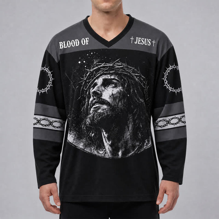 Christianartworkshop Psalm 23 Blood Of Jesus Black Hockey Jersey - image 3