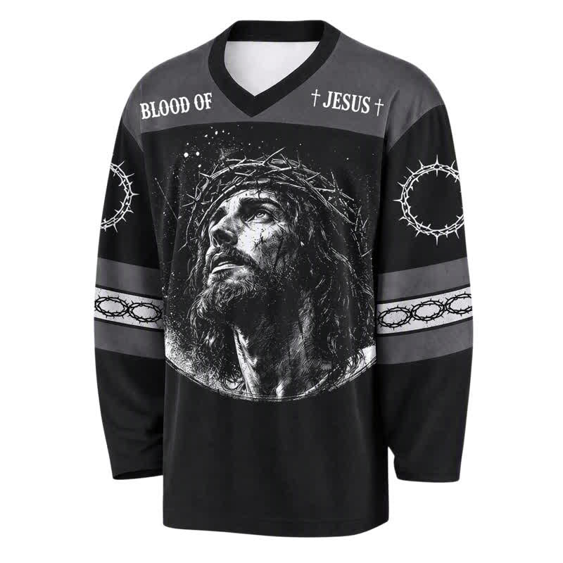 Christianartworkshop Psalm 23 Blood Of Jesus Black Hockey Jersey - image 2