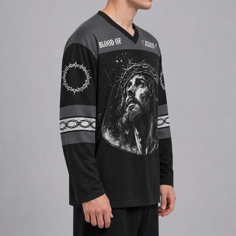 Christianartworkshop Psalm 23 Blood Of Jesus Black Hockey Jersey - image 6