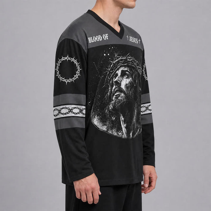 Christianartworkshop Psalm 23 Blood Of Jesus Black Hockey Jersey - image 6