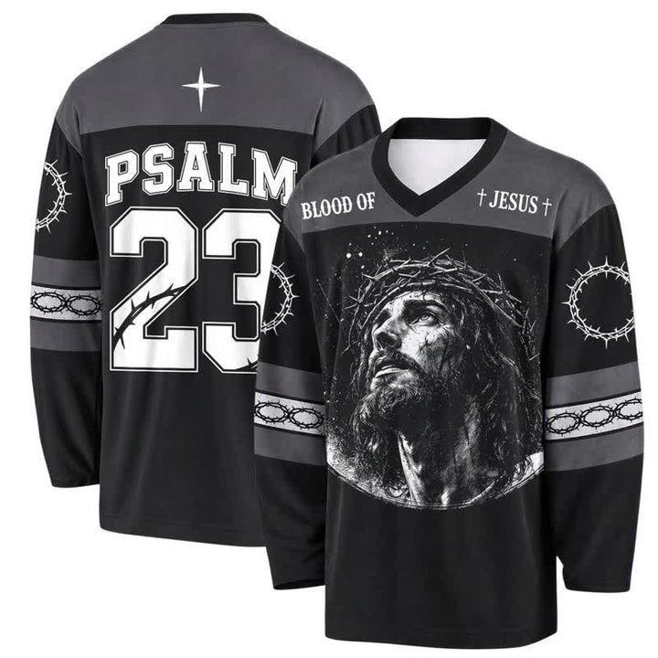 Christianartworkshop Psalm 23 Blood Of Jesus Black Hockey Jersey - 5XL - image 0