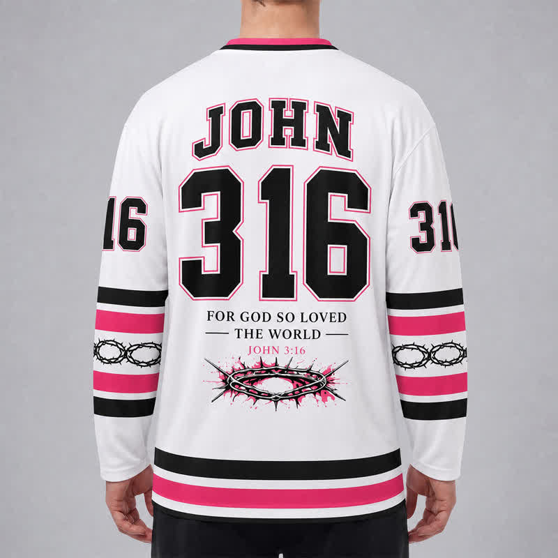 Christianartworkshop John 316 Jesus Saves White Long Sleeve Hockey Jersey - image 4