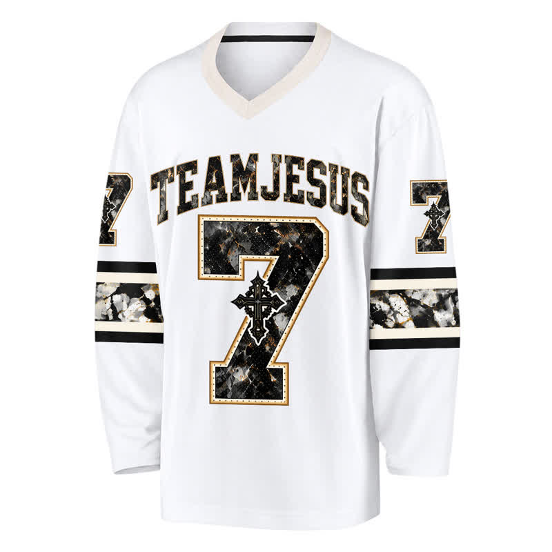 Christianartworkshop Team Jesus Number 7 V Neck Hockey Jersey - image 2