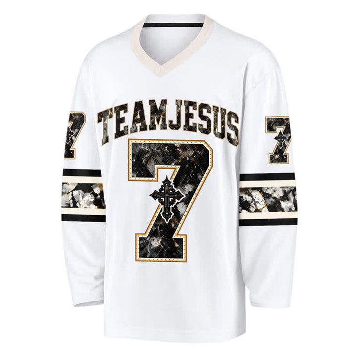 Christianartworkshop Team Jesus Number 7 V Neck Hockey Jersey - image 2