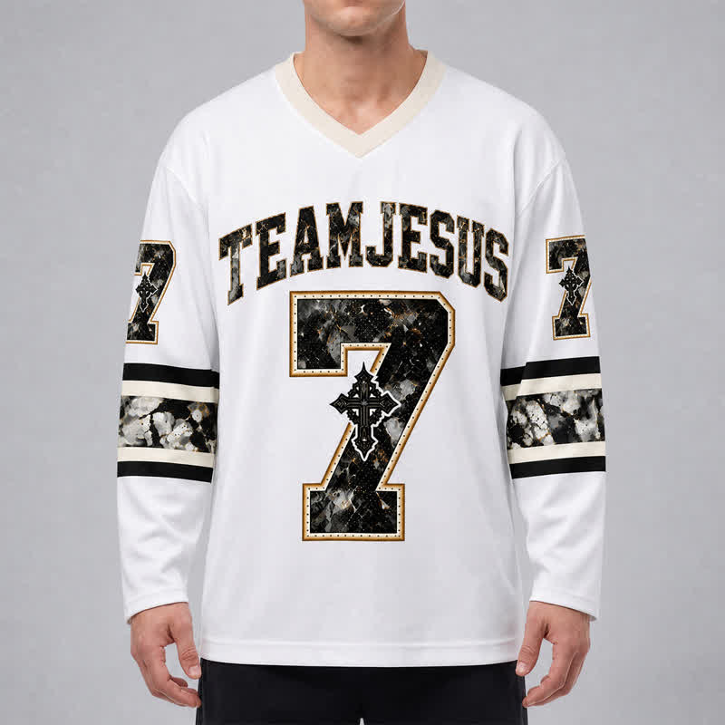Christianartworkshop Team Jesus Number 7 V Neck Hockey Jersey - image 3