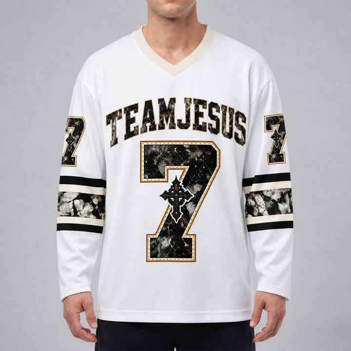 Christianartworkshop Team Jesus Number 7 V Neck Hockey Jersey - image 3