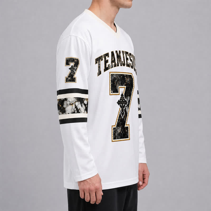 Christianartworkshop Team Jesus Number 7 V Neck Hockey Jersey - image 6