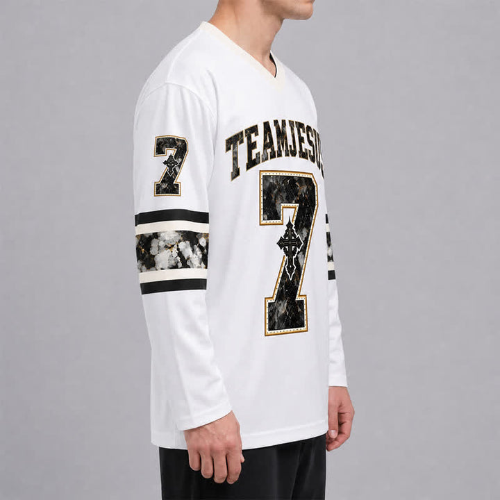 Christianartworkshop Team Jesus Number 7 V Neck Hockey Jersey - image 6