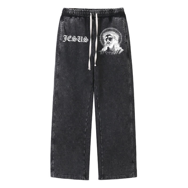 Christianartworkshop Jesus Portrait Gothic Script Blush Washed Sweatpants - Black - 2XL - image 8