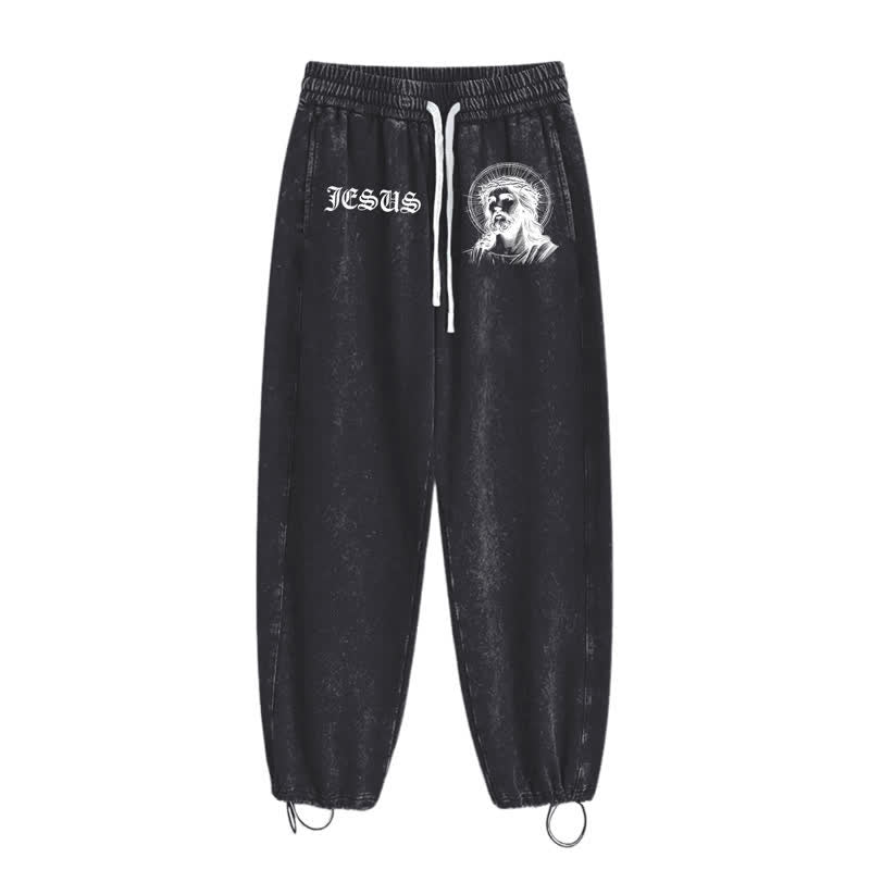 Christianartworkshop Jesus Portrait Gothic Script Blush Washed Sweatpants - image 10