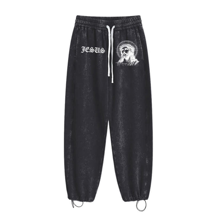 Christianartworkshop Jesus Portrait Gothic Script Blush Washed Sweatpants - image 10