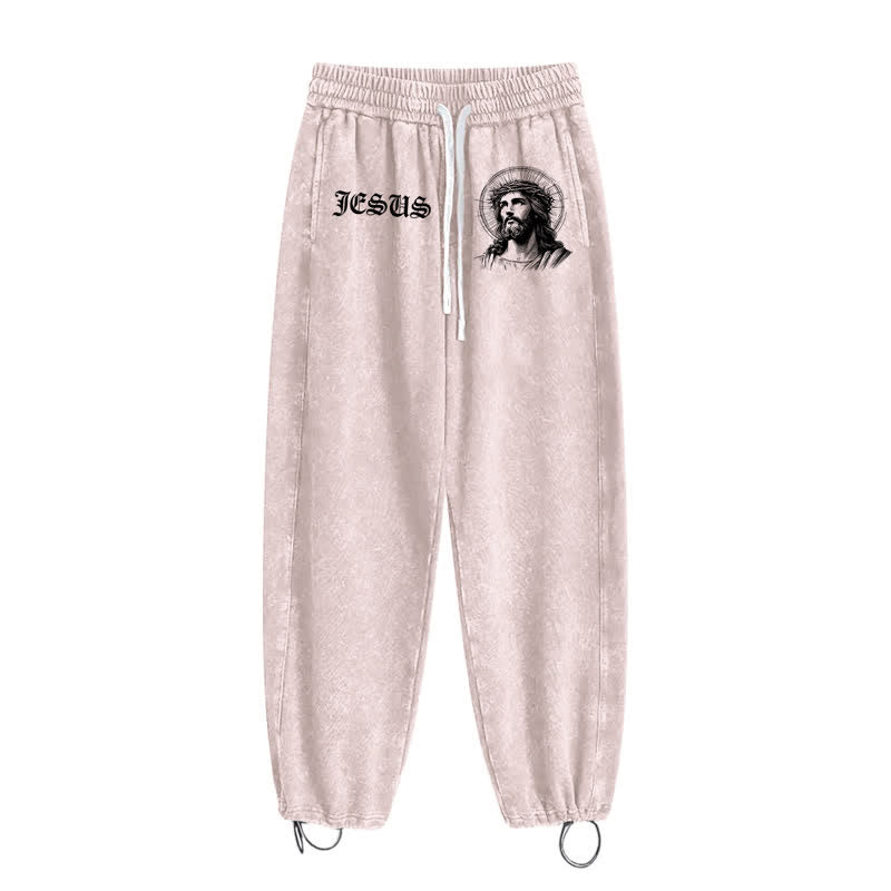 Christianartworkshop Jesus Portrait Gothic Script Blush Washed Sweatpants - image 2