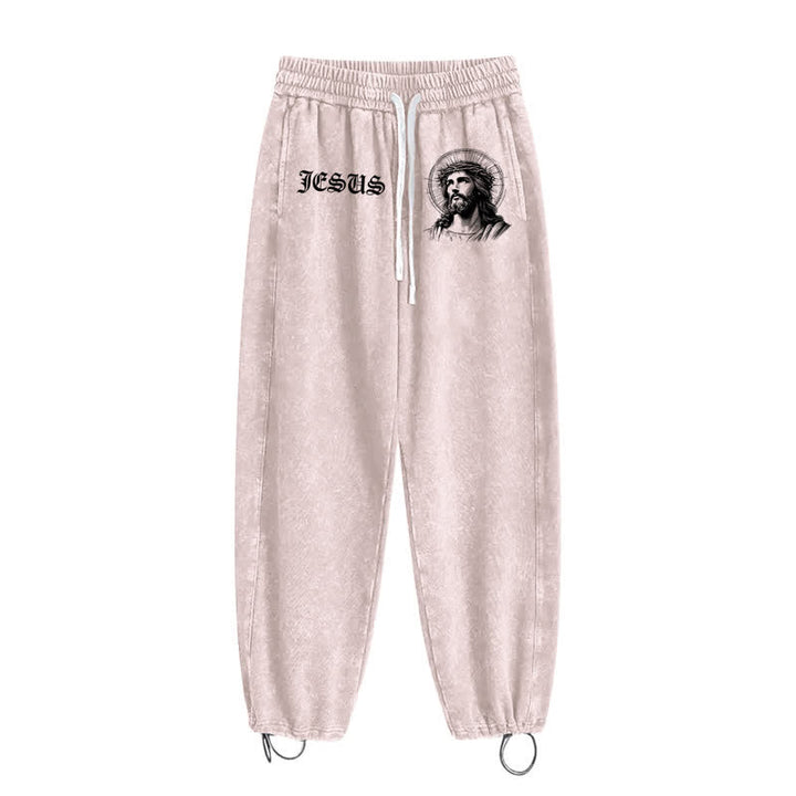 Christianartworkshop Jesus Portrait Gothic Script Blush Washed Sweatpants - image 2