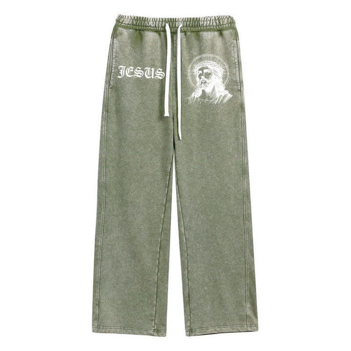 Christianartworkshop Jesus Portrait Gothic Script Blush Washed Sweatpants - Green - 2XL - image 24