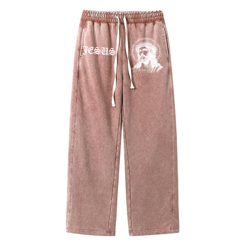 Christianartworkshop Jesus Portrait Gothic Script Blush Washed Sweatpants - Brown - 2XL - image 32