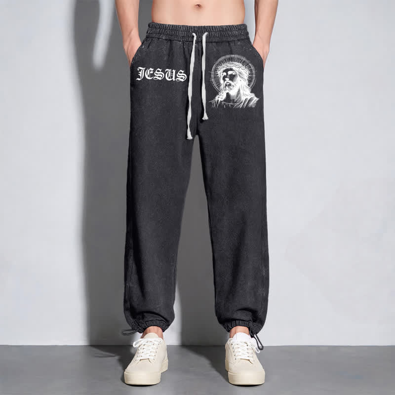 Christianartworkshop Jesus Portrait Gothic Script Blush Washed Sweatpants - image 14