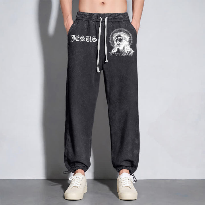 Christianartworkshop Jesus Portrait Gothic Script Blush Washed Sweatpants - image 14