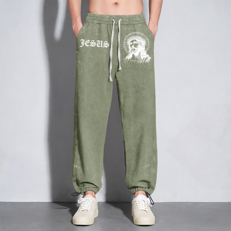 Christianartworkshop Jesus Portrait Gothic Script Blush Washed Sweatpants - image 30