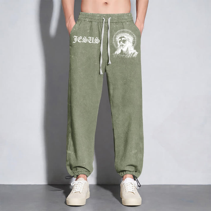 Christianartworkshop Jesus Portrait Gothic Script Blush Washed Sweatpants - image 30