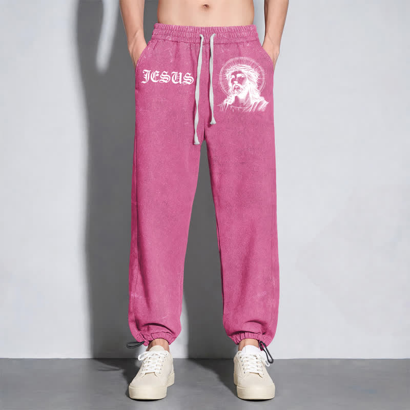 Christianartworkshop Jesus Portrait Gothic Script Blush Washed Sweatpants - image 46