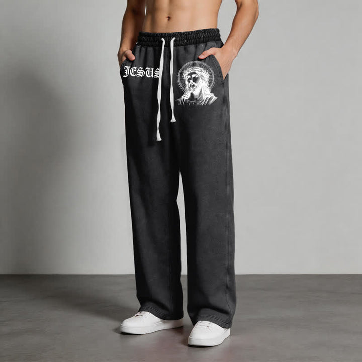 Christianartworkshop Jesus Portrait Gothic Script Blush Washed Sweatpants - image 12