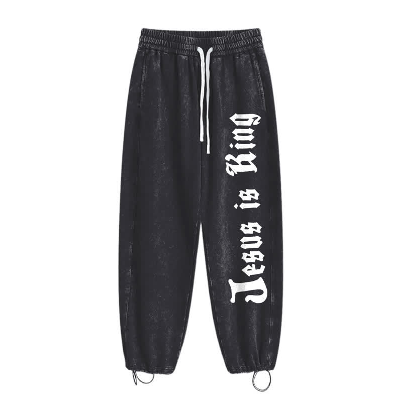 Christianartworkshop Black Gothic Script Streetwear Washed Sweatpants - image 2