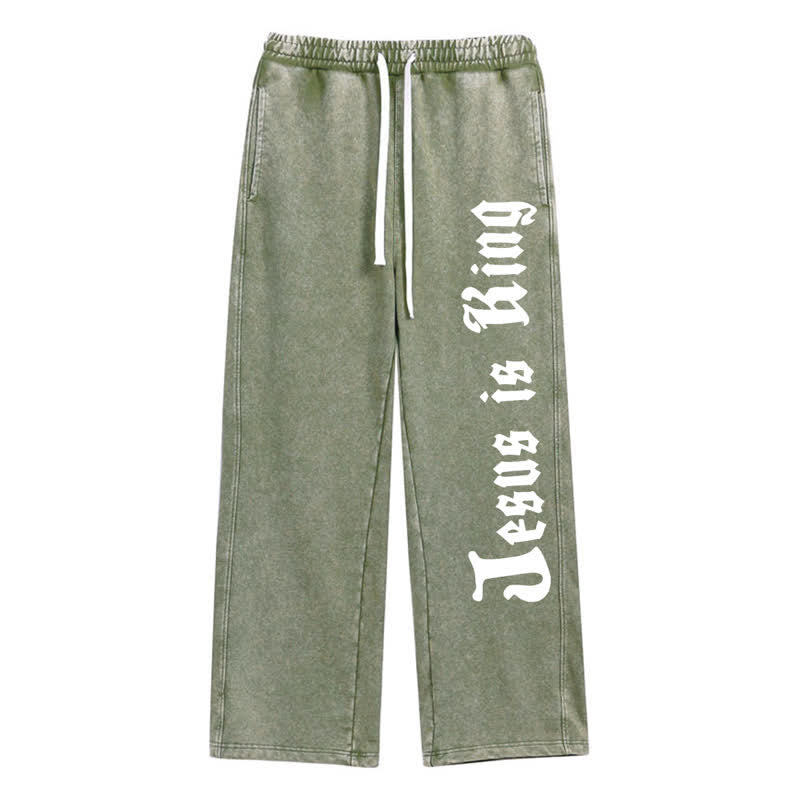 Christianartworkshop Black Gothic Script Streetwear Washed Sweatpants - Green - 2XL - image 16
